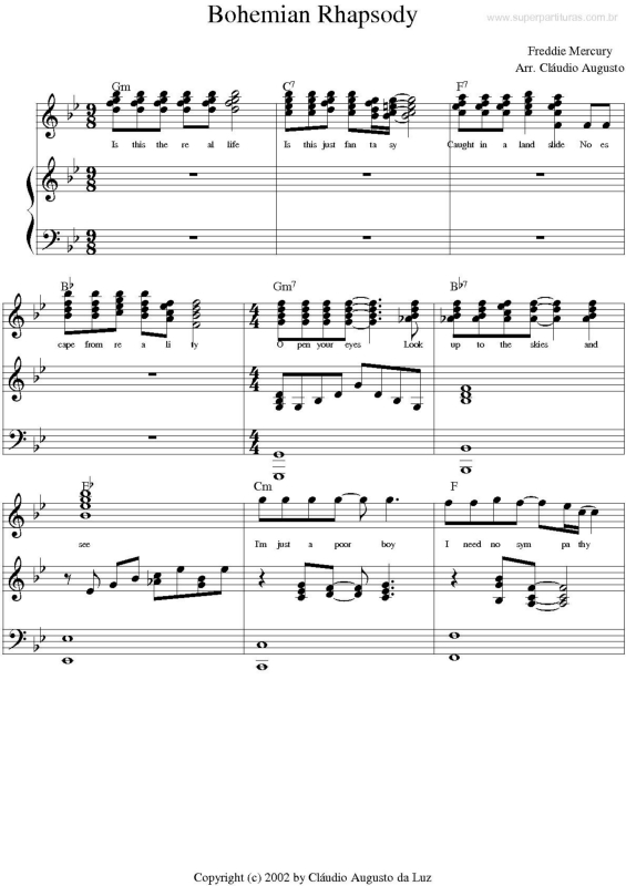 Super Partituras Bohemian Rhapsody v.3 (Queen), com cifra