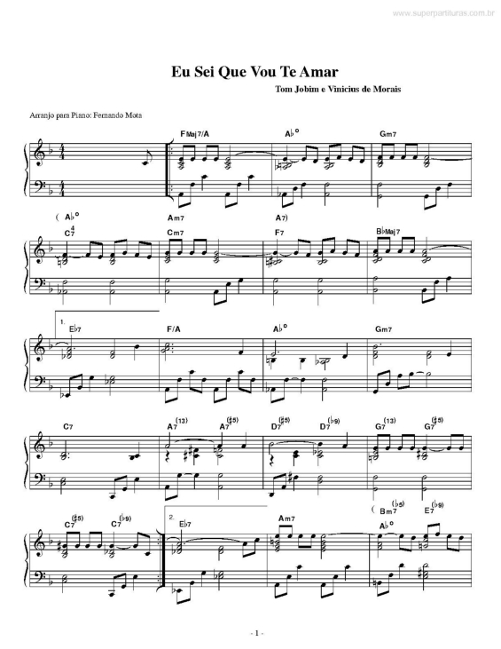 Partitura eu sei que vou te amar