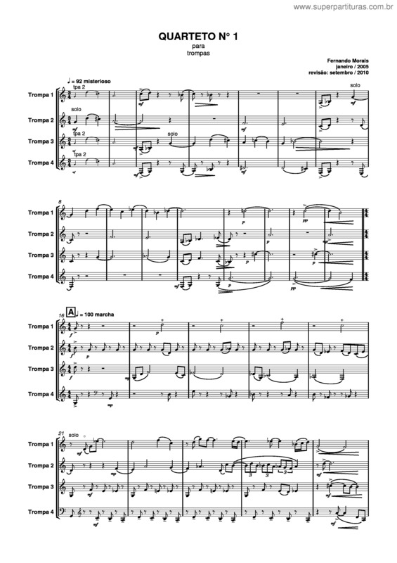 Super Partituras - Quarteto nº1 (Fernando Morais), com cifra