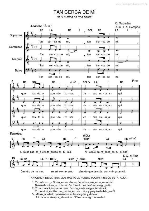 Super Partituras Tan Cerca de Mí (C. Gabaráin, Luis Alberto Campos