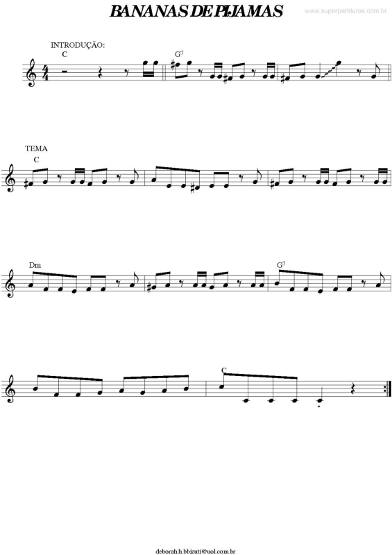 Super Partituras Tema de Bananas de Pijamas ((Desconhecido)), com cifra