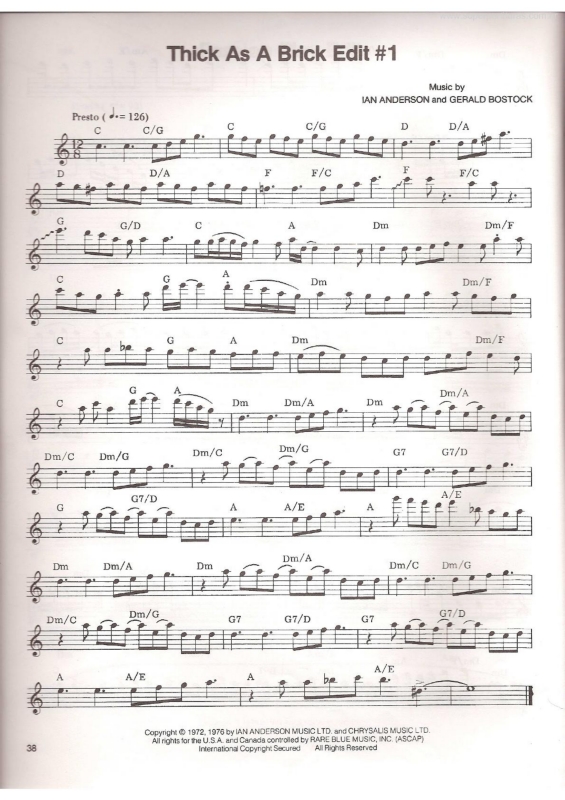 Super Partituras Thick as a Brick v.2 (Gerald Bostock, Ian Anderson, Jethro Tull), com cifra Super Partituras Thick as a Brick v.2 (Gerald Bostock, Ian Anderson, Jethro Tull), com cifra