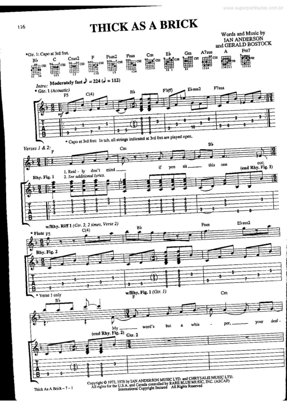 Super Partituras Thick as a Brick (Gerald Bostock, Ian Anderson, Jethro Tull), com cifra Super Partituras Thick as a Brick (Gerald Bostock, Ian Anderson, Jethro Tull), com cifra