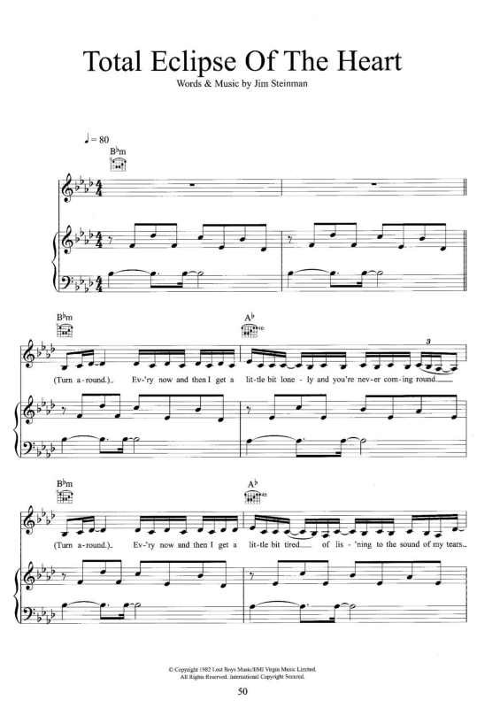 Super Partituras - Total Eclipse of the Heart (Glee, jim Steinman), com ...