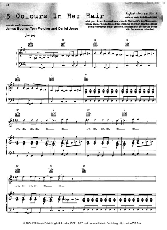 Super Partituras 5 Colours In Her Hair (McFly), com cifra