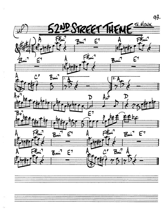 Super Partituras 52nd Street Theme (The Real Book Of Jazz)