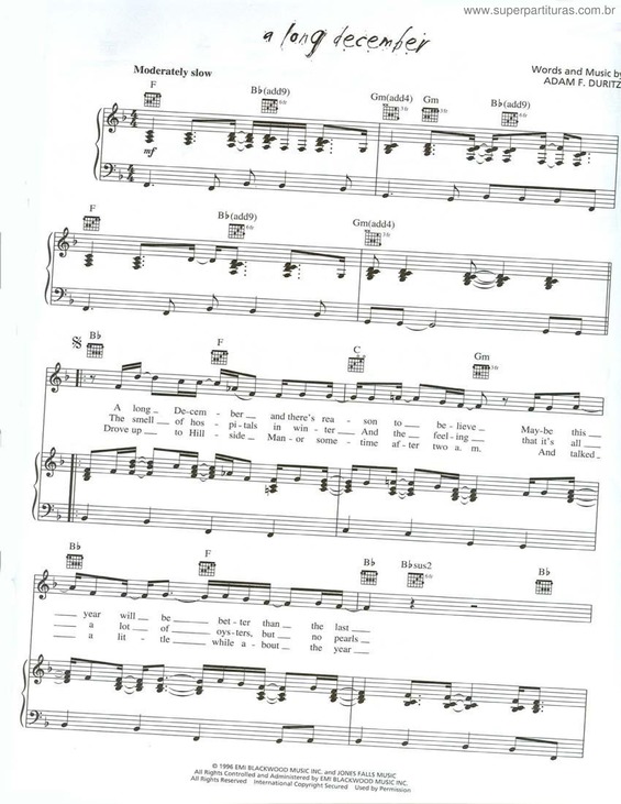 Super Partituras - A Long December (Counting Crows), com cifra