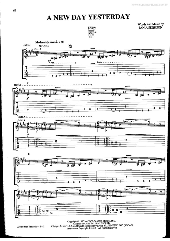 Super Partituras A New Day Yesterday (Ian Anderson, Jethro Tull), com