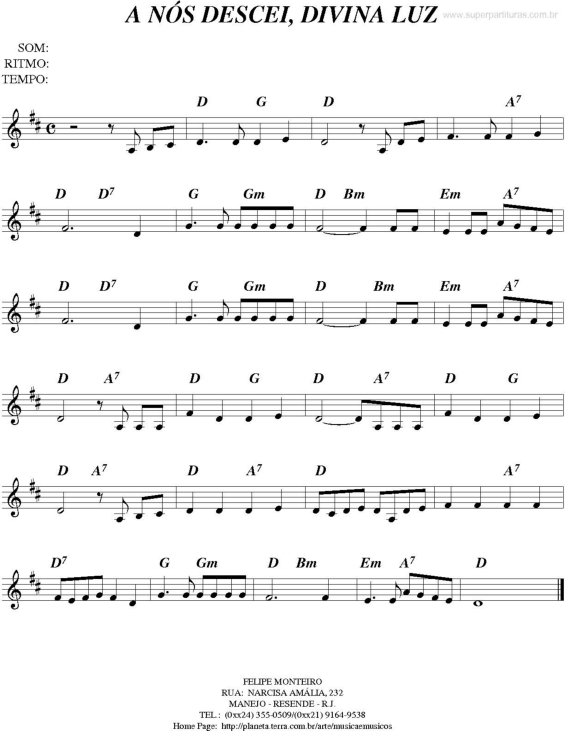 Super Partituras - A Nós Descei, Divina Luz ((Desconhecido)), com cifra