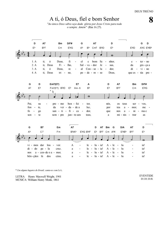 Super Partituras A Ti ó Deus Fiel E Bom Senhor (Hinário do Culto