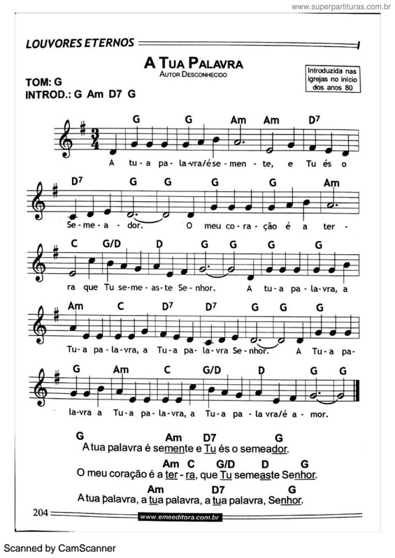 Super Partituras - A Tua Palavra ((Desconhecido)), com cifra