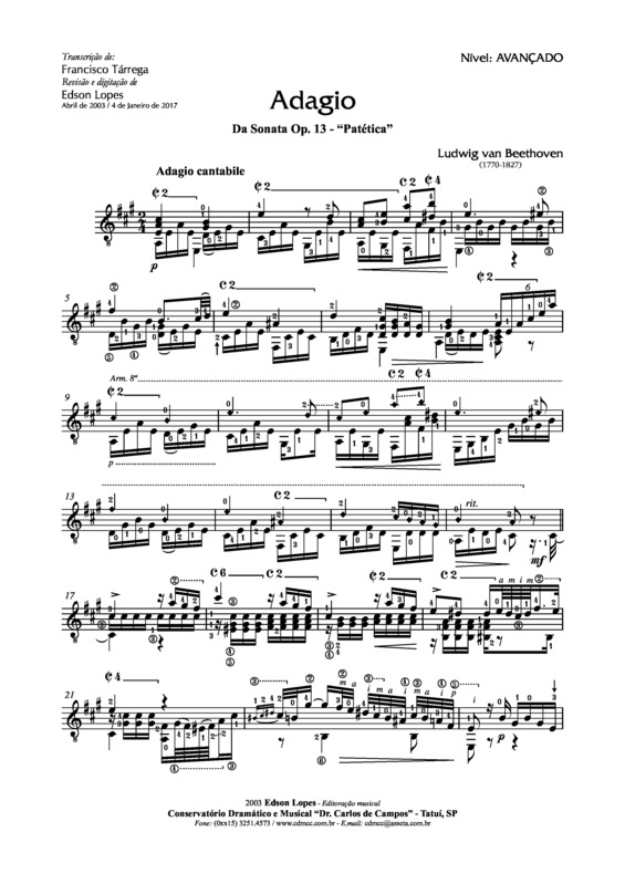 Super Partituras - Adágio Op. 13 (da Sonata Patética) (Ludwig Van ...