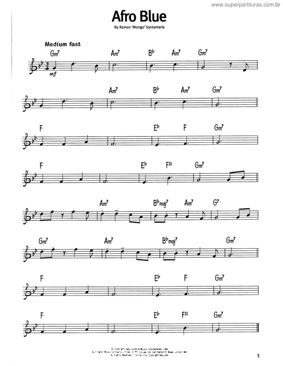 Super Partituras Afro Blue v.2 (Ramon Mongo Santamaria), com cifra