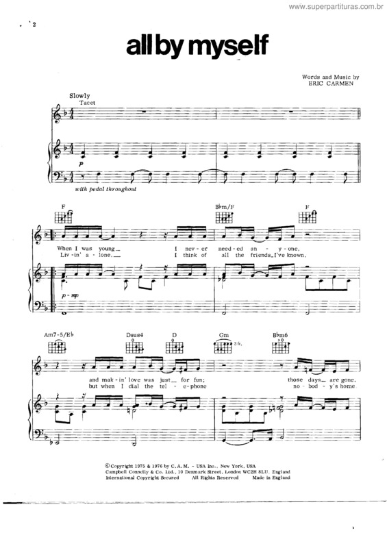 Super Partituras All By Myself v.7 (Eric Carmen), com cifra