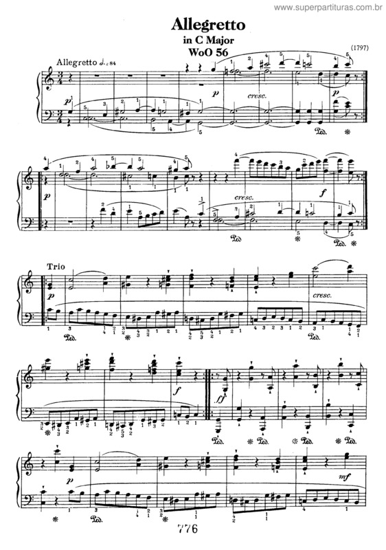 Super Partituras - Allegretto for piano in C (Ludwig Van Beethoven