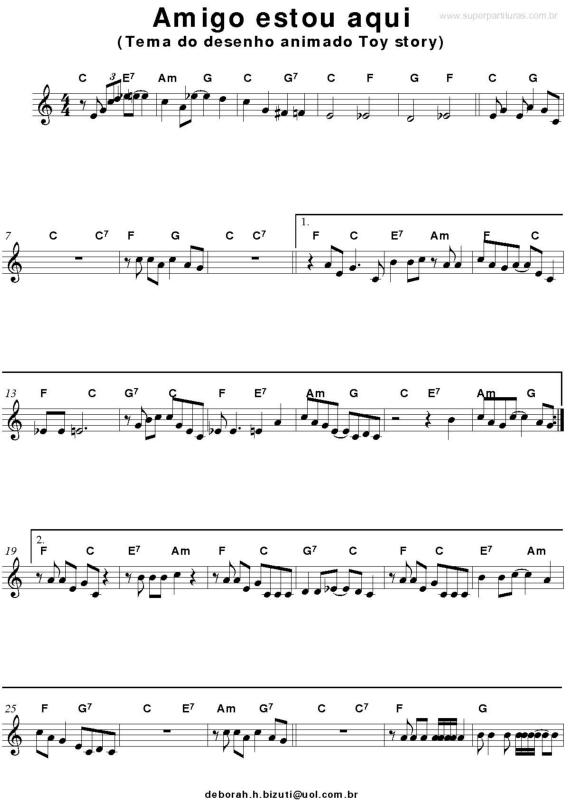 Super Partituras - Amigo Estou Aqui (Toy Story) (Randy Newman), com cifra