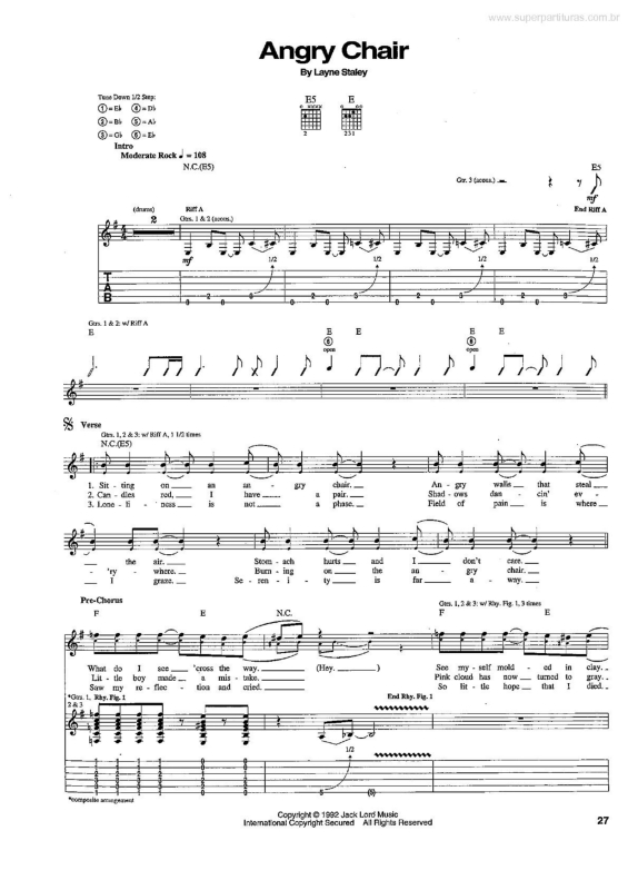 Super Partituras Angry Chair (Alice in Chains, Layne Staley), com cifra