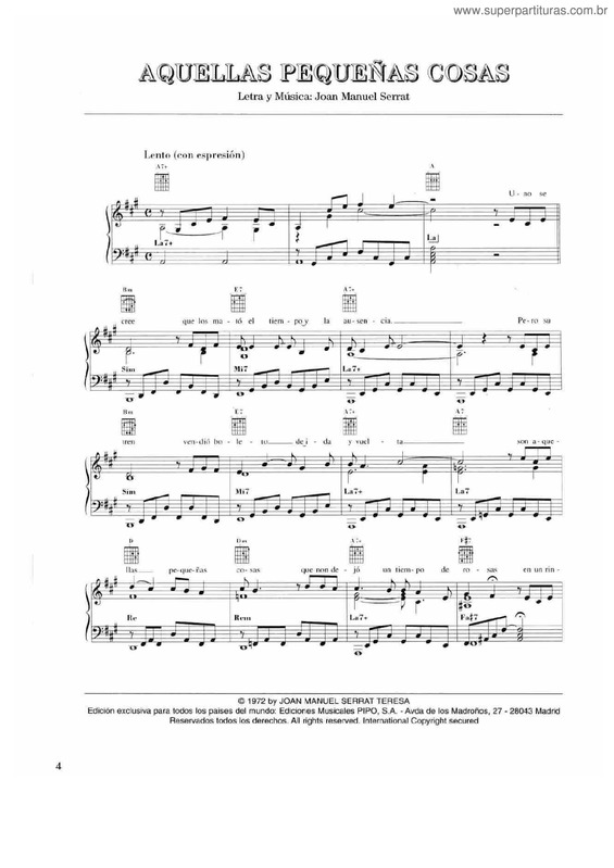 Super Partituras Aquellas Pequeñas Cosas v.2 (Joan Manuel Serrat), com cifra Super Partituras Aquellas Pequeñas Cosas v.2 (Joan Manuel Serrat), com cifra
