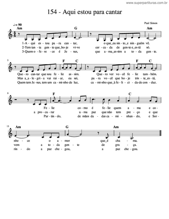 Super Partituras - Aqui Estou Para Cantar (Paul Simon), com cifra