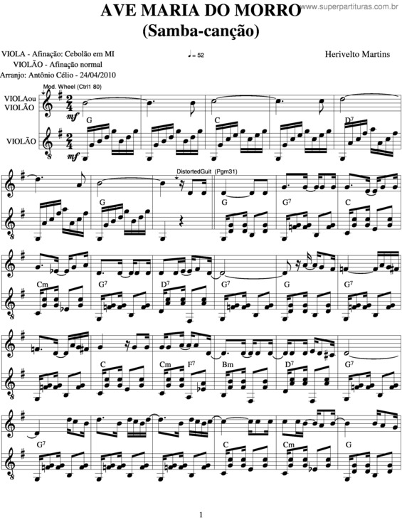 Super Partituras Ave Maria Do Morro (Herivelto Martins), com cifra
