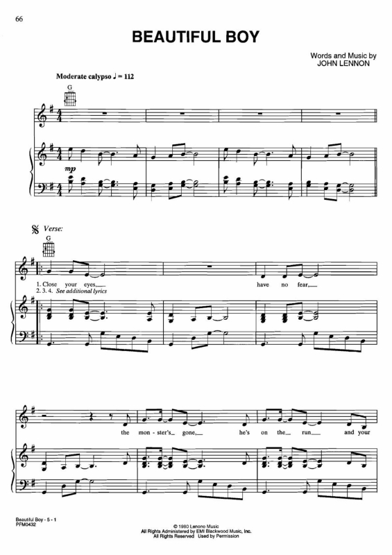 Super Partituras Beautifuk Boy (Celine Dion, John Lennon