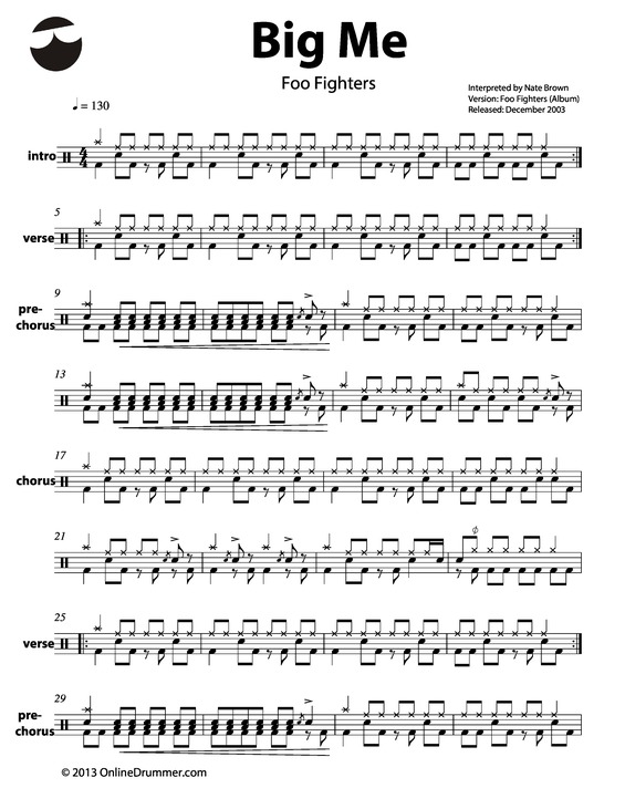 Super Partituras Big Me (Foo Fighters)