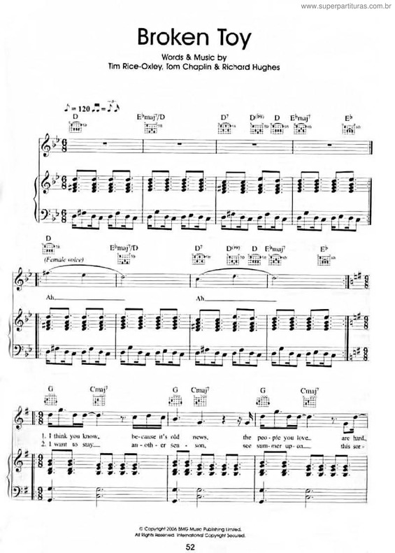 Super Partituras Broken Toy (Keane), com cifra