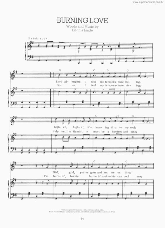 Super Partituras Burning Love v.2 (Elvis Presley), com cifra Super Partituras Burning Love v.2 (Elvis Presley), com cifra