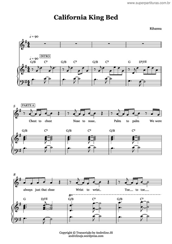 Super Partituras California King bed v.2 (Rihanna), com cifra