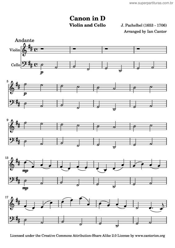 Super Partituras Cânone em Ré Maior v.5 (Johann Pachelbel)