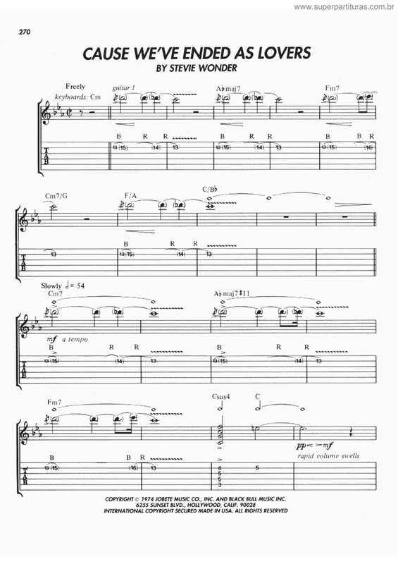 Super Partituras Cause We`ve ended as lovers (Stevie Wonder, Jeff Beck), com cifra Super Partituras Cause We`ve ended as lovers (Stevie Wonder, Jeff Beck), com cifra