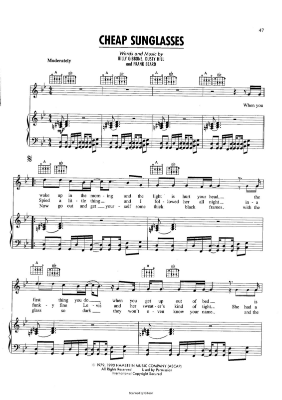 Super Partituras Cheap Sunglasses v.2 (Billy Gibbons, Dusty Hill