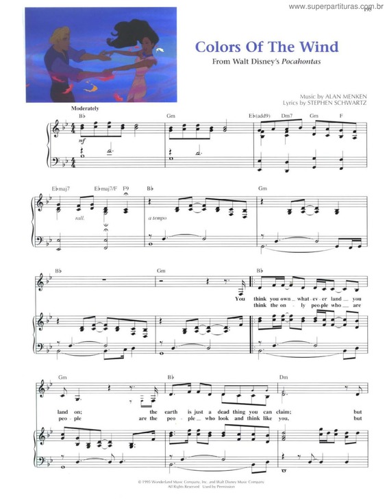 Super Partituras - Colors Of The Wind v.2 (Disney), com cifra
