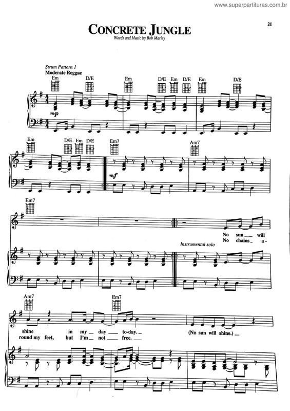 Super Partituras Concrete Jungle (Bob Marley), com cifra