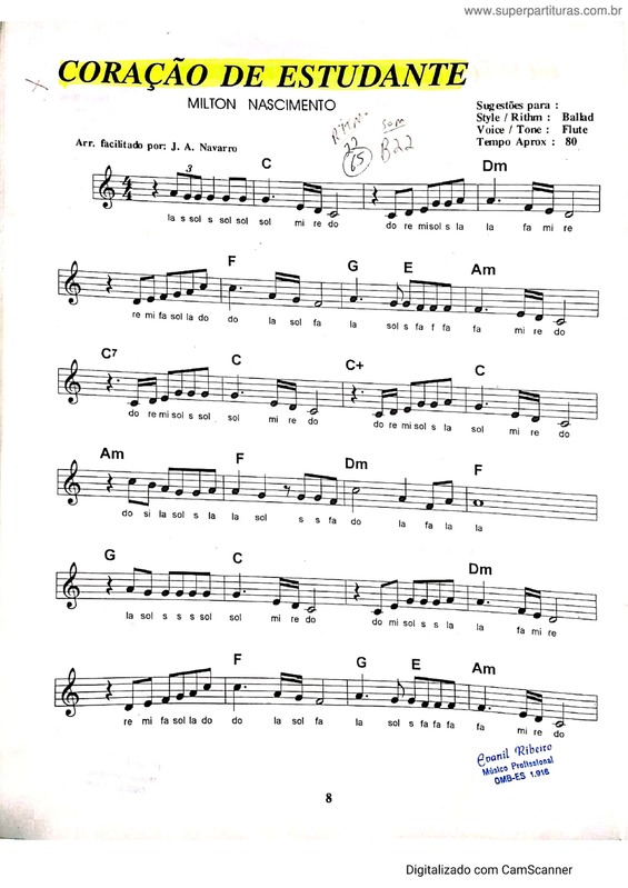 Super Partituras Coração De Estudante v.4 (Milton Nascimento), com cifra Super Partituras Coração De Estudante v.4 (Milton Nascimento), com cifra