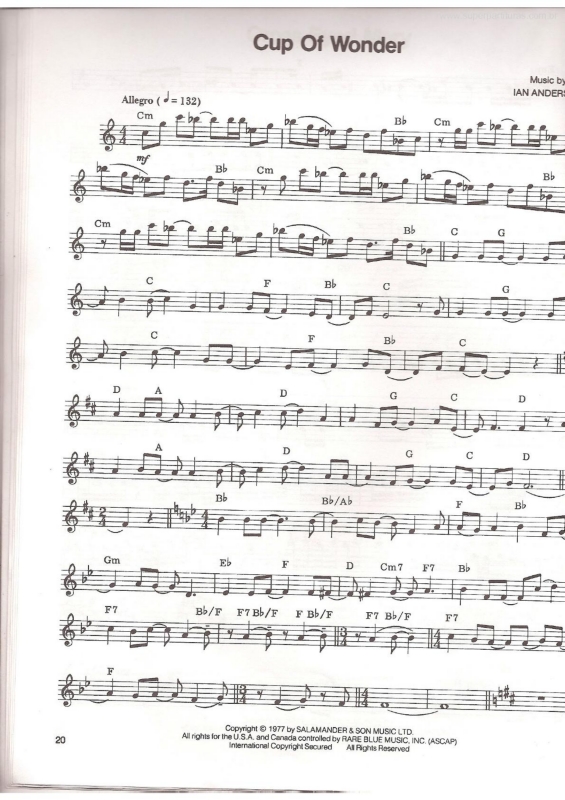 Super Partituras Cup of Wonder (Ian Anderson, Jethro Tull), com cifra