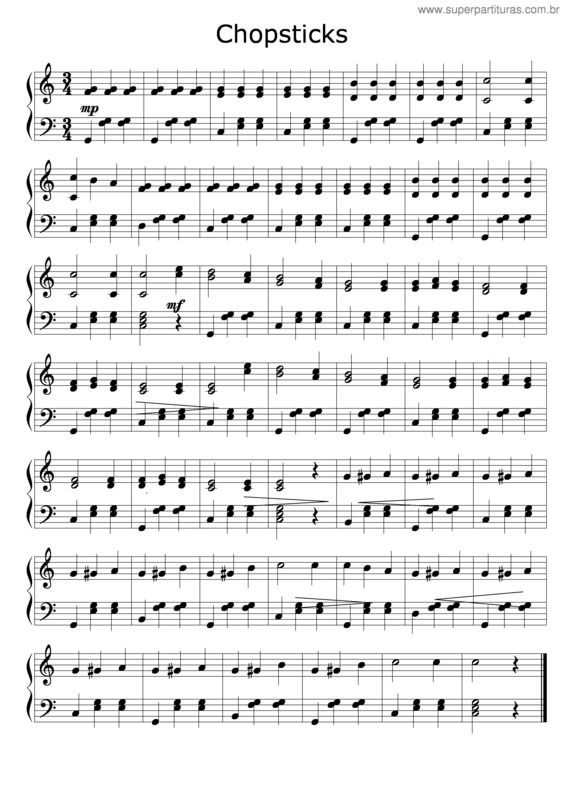 Super Partituras Danoninho Chopsticks (Anônimo), com cifra