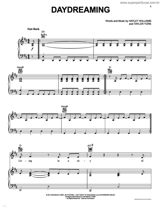 Super Partituras Daydreaming (Paramore), com cifra