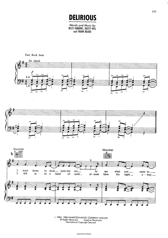 Super Partituras Delirious (ZZ Top, Billy Gibbons, Dusty Hill, Frank