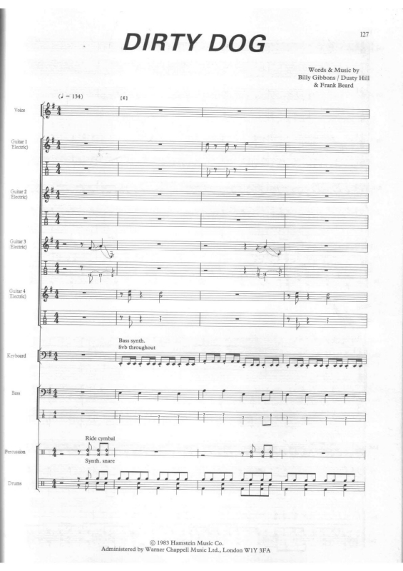 Super Partituras Dirty Dog v.2 (ZZ Top, Billy Gibbons, Dusty Hill
