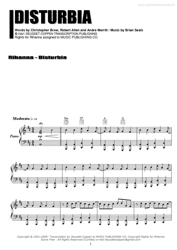 Super Partituras - Disturbia v.2 (Rihanna, Chris Brown, Brian Seals ...