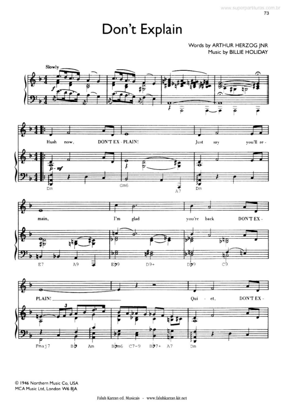 Super Partituras Don`t Explain (Nina Simone, Billie Holiday, Arthur