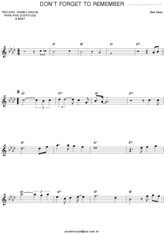 Super Partituras Don`t to Remember (Bee Gees), com cifra