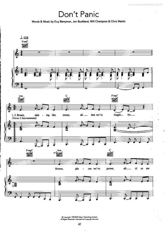 Super Partituras - Don`t Panic (Coldplay, Guy Berryman, Chris Martin
