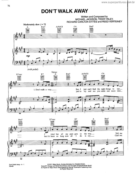 Super Partituras Don`t Walk Away (Michael Jackson), com cifra