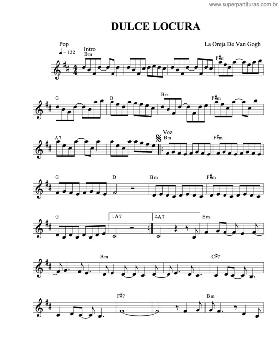Super Partituras Dulce Locura (La Oreja de Van Gogh), com cifra Super Partituras Dulce Locura (La Oreja de Van Gogh), com cifra