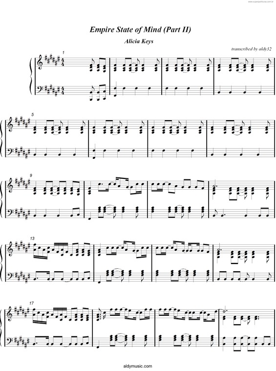 Super Partituras Empire State Of Mind v.2 (Alicia Keys), com cifra Super Partituras Empire State Of Mind v.2 (Alicia Keys), com cifra