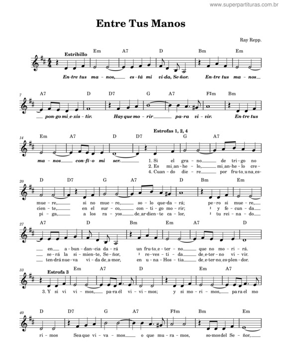 Super Partituras - Entre Tus Manos Ray Repp (Desconhecido)
