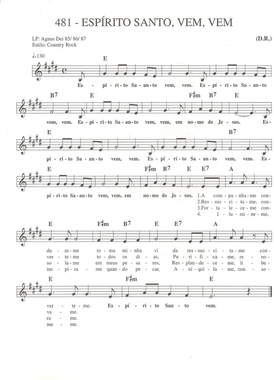 Super Partituras Espírito Santo Vem Vem (Músicas Cristãs), com cifra