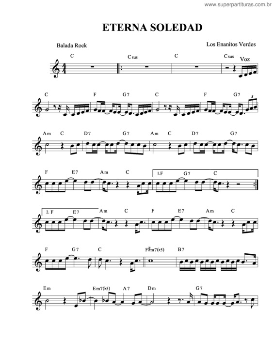Super Partituras Eterna Soledad (Los Enanitos Verdes), com cifra